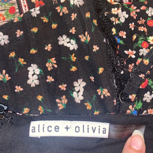 Alice + Olivia Silk Ditzy Floral Patchwork Print Ruffle Mini Dress - Picture 11 of 13